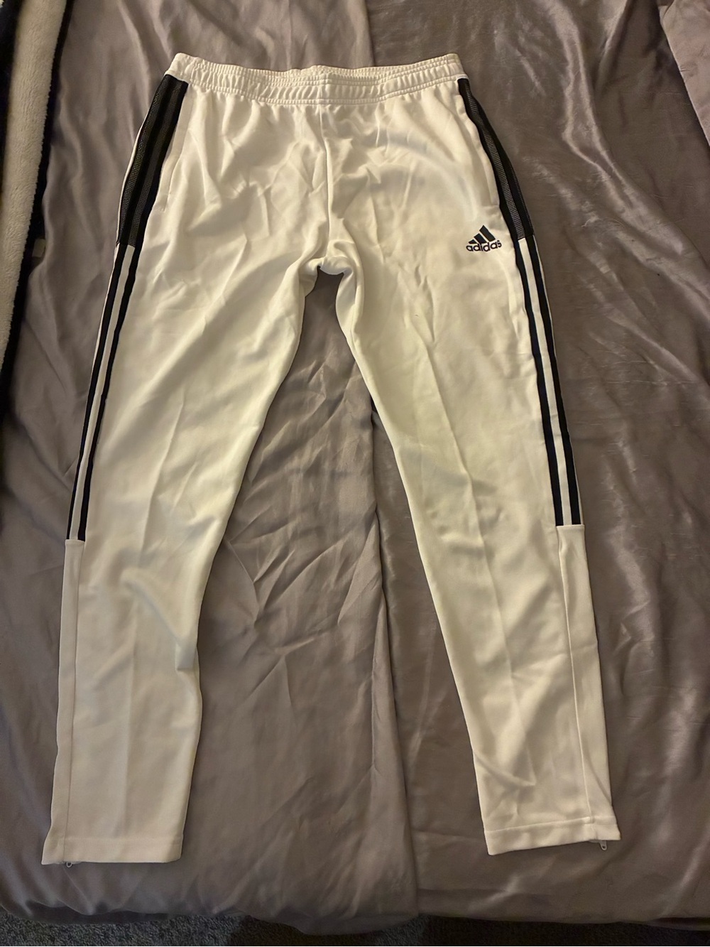 Aeroready Adidas White Track Pants with Black Stripes